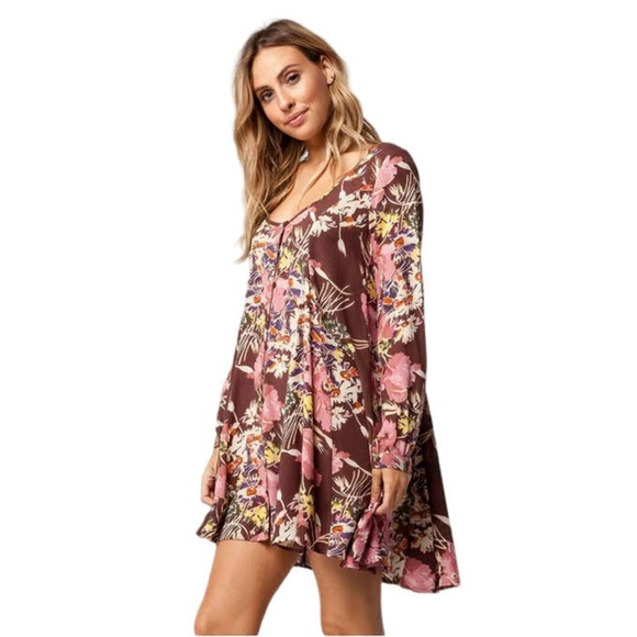 O'Neill Poppit  Floral Long Sleeve Mini Dress Size Small - Picture 1 of 17